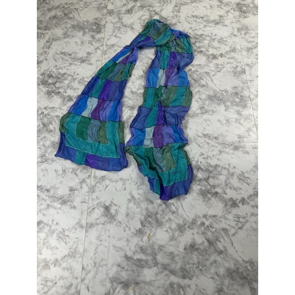 Multicolor Crinkled Scarf – Blue Green Purple Lightweight Boho Wrap Textured Sty